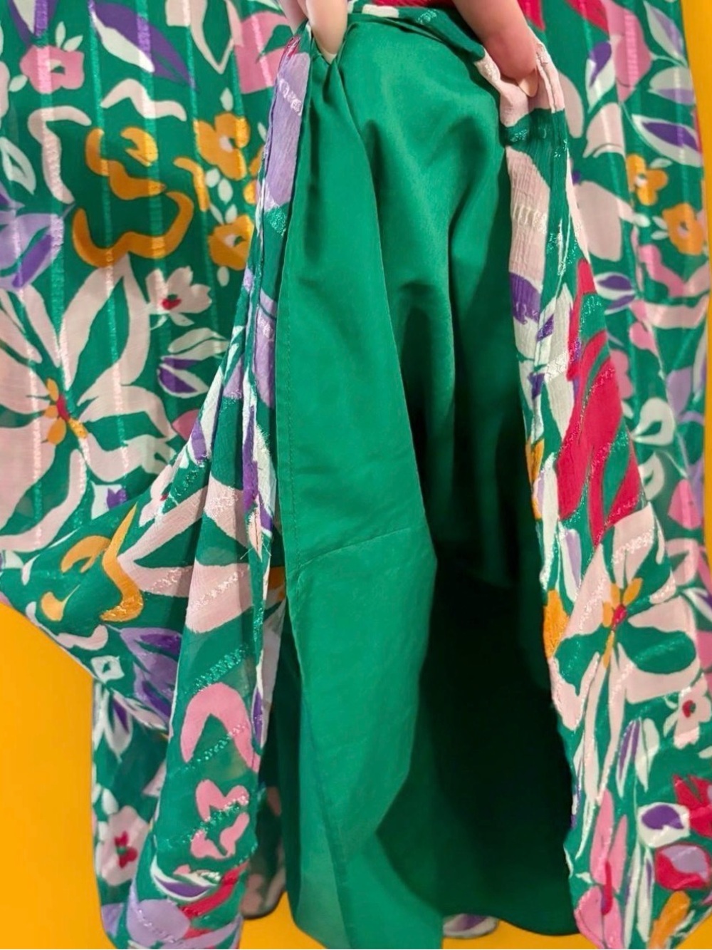 Maggy London Green Floral Tie-Neck Midi Dress - Picture 8 of 8